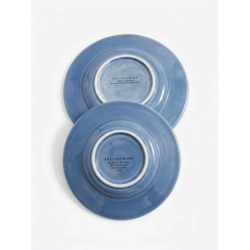 Pottery Barn Sausalito Blue Stoneware‎ Dinner Plates Rimmed Soup Bowl Lot Mexico